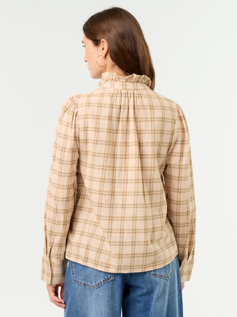 Chemisier col montant volanté Beige - Kiabi
