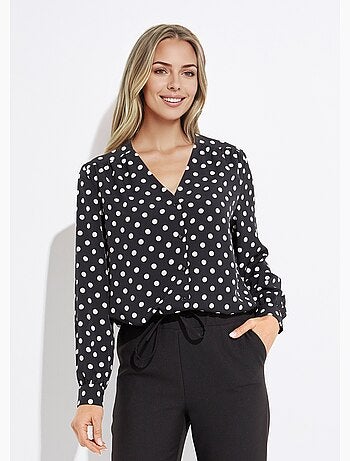 Chemisier col V imprimé pois manches longues