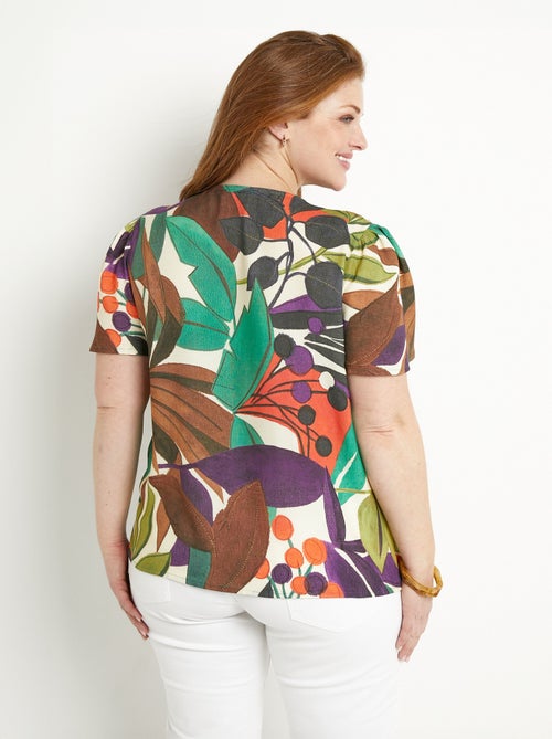 Chemisier col V imprimé végétal manches courtes - Kiabi