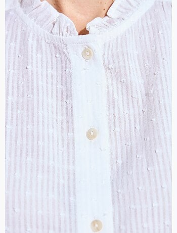 Chemisier col volanté coton plumetis rayé - Afibel