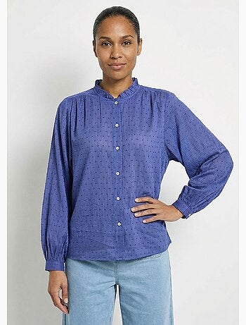 Chemisier col volanté coton plumetis rayé - Afibel