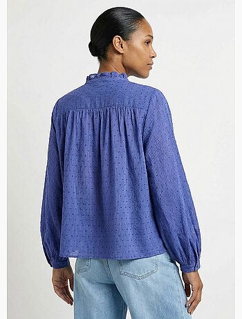 Chemisier col volanté coton plumetis rayé - Afibel