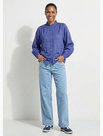 Chemisier col volanté coton plumetis rayé - Afibel