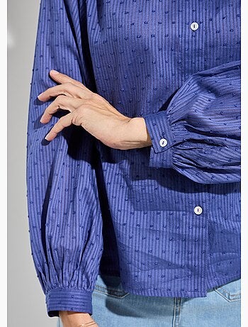 Chemisier col volanté coton plumetis rayé - Afibel