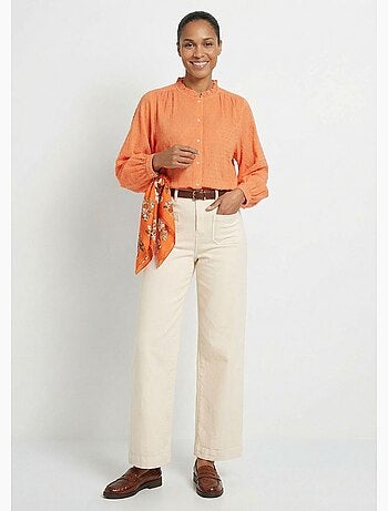 Chemisier col volanté coton plumetis rayé - Afibel