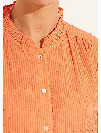 Chemisier col volanté coton plumetis rayé - Afibel