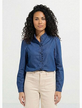 Chemisier col volanté en denim léger - Afibel