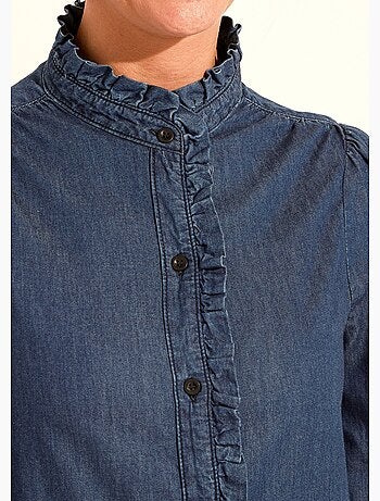 Chemisier col volanté en denim léger - Afibel