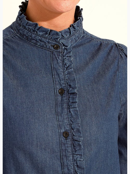 Chemisier col volanté en denim léger - Afibel - Kiabi Chemisier col volanté en denim léger - Afibel - Kiabi