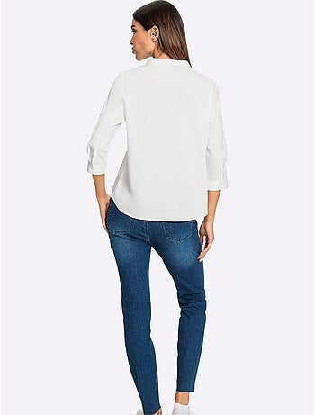 Blouse en coton col V manches trois quarts et ourlet arrondi - Taille standard - Helline