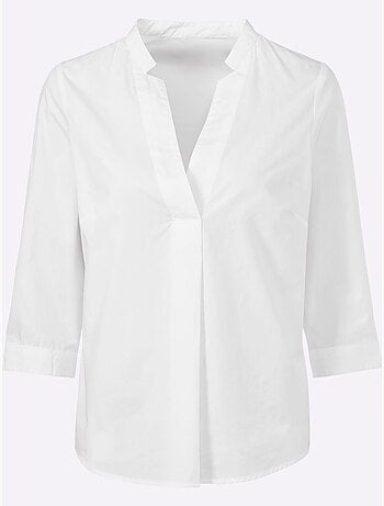 Blouse en coton col V manches trois quarts et ourlet arrondi - Taille standard - Helline