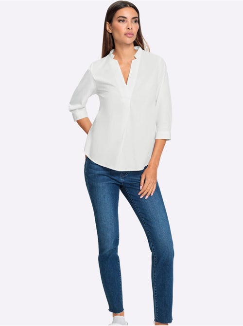 Chemisier coton à col en V et manches trois quarts - Taille standard - Helline - Kiabi