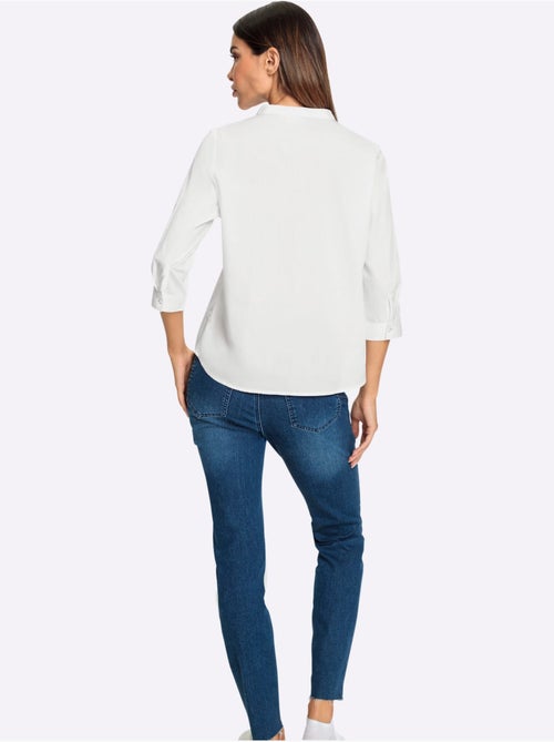 Chemisier coton à col en V et manches trois quarts - Taille standard - Helline - Kiabi