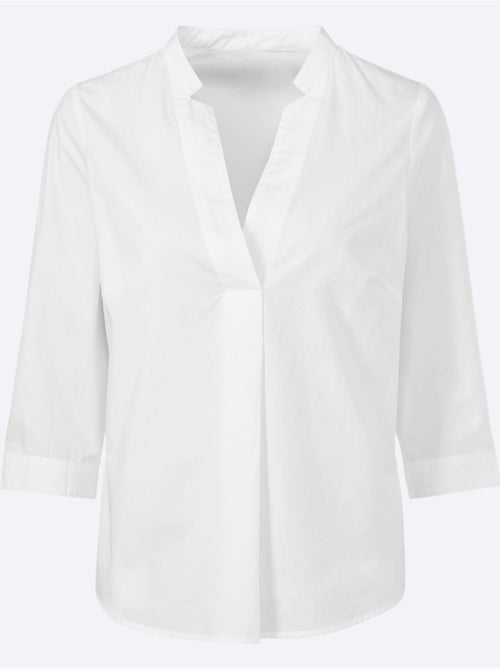 Chemisier coton à col en V et manches trois quarts - Taille standard - Helline - Kiabi