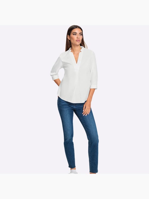 Chemisier coton à col en V et manches trois quarts - Taille standard - Helline - Kiabi