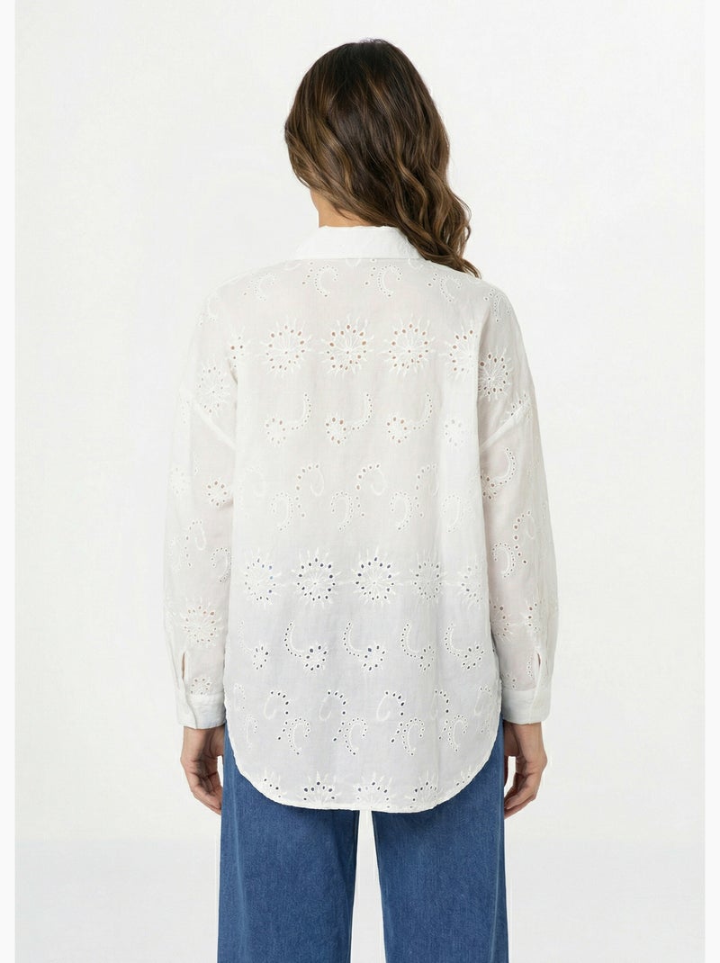 Chemisier coton avec broderie anglaise - AFIBEL Blanc - Kiabi