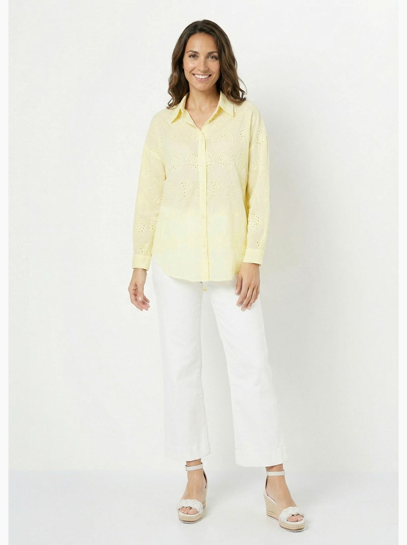 Chemisier coton avec broderie anglaise - AFIBEL Jaune - Kiabi