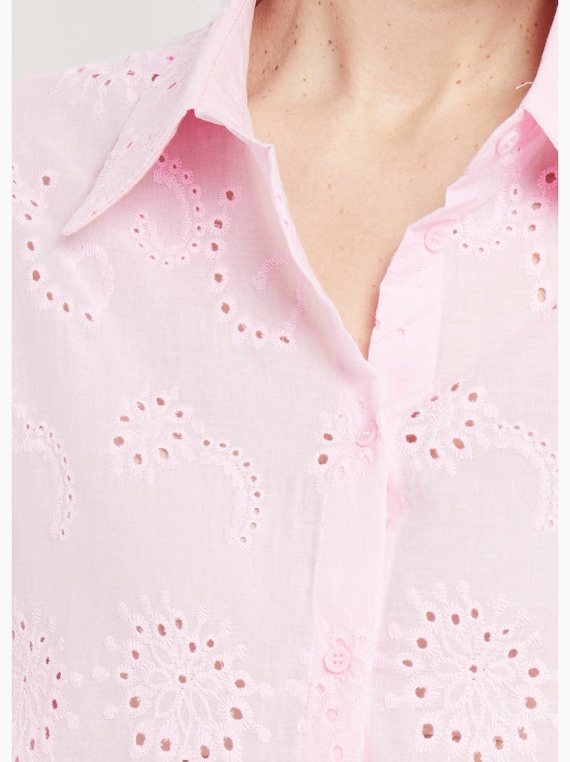 Chemisier coton avec broderie anglaise - AFIBEL Rose - Kiabi