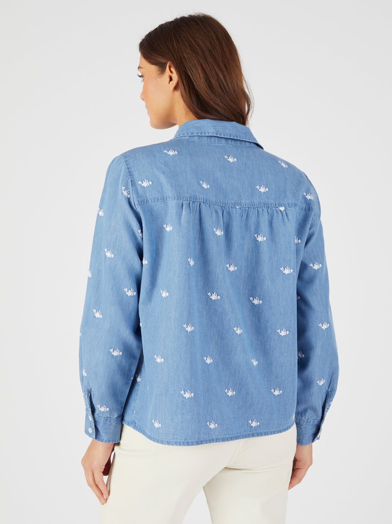Chemisier coton et lyocell Tencel(TM)  brodé - Damart Bleu denim - Kiabi