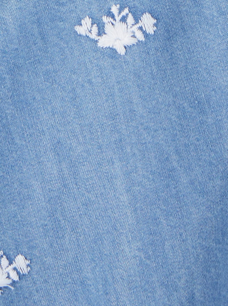 Chemisier coton et lyocell Tencel(TM)  brodé - Damart Bleu denim - Kiabi