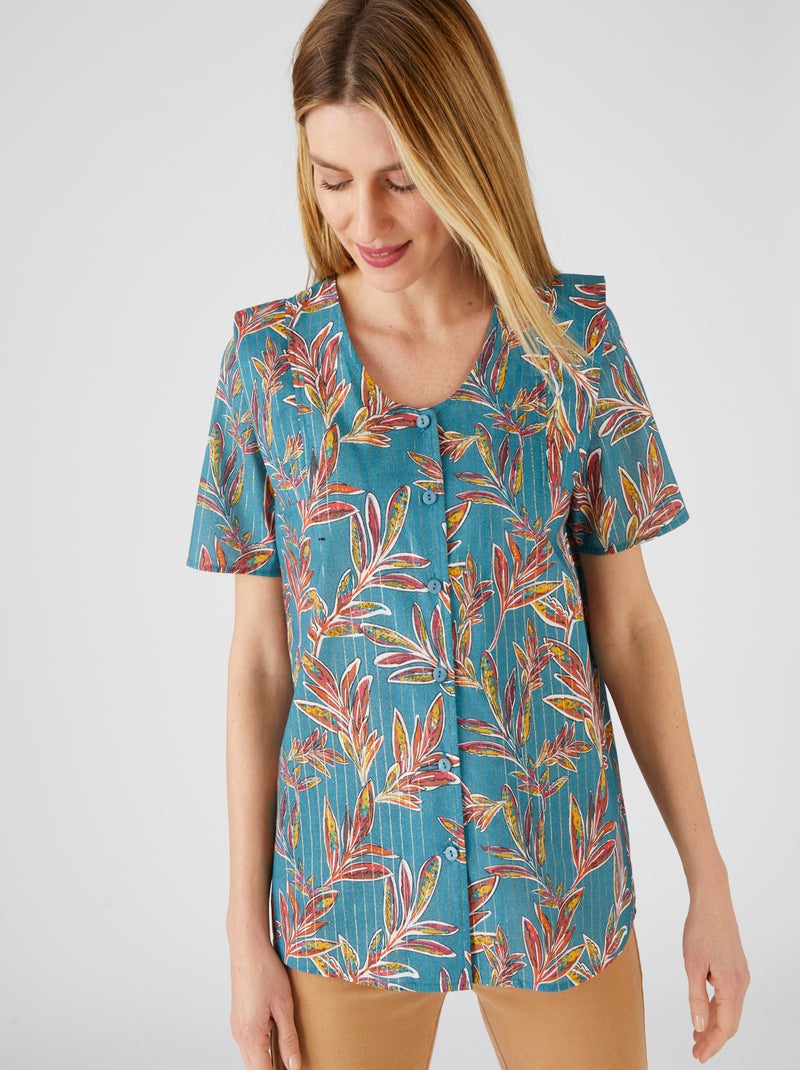 Chemisier coton rayures brillantes - Damart Bleu - Kiabi