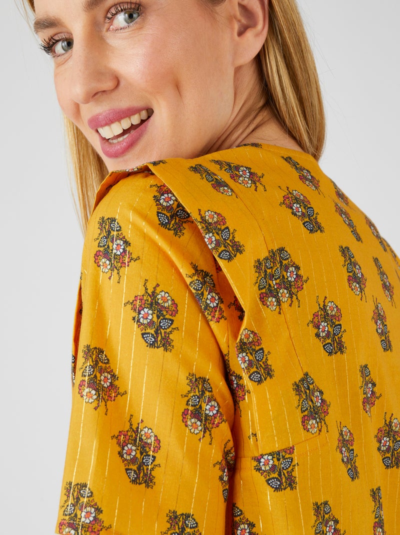 Chemisier coton rayures brillantes - damart Jaune - Kiabi