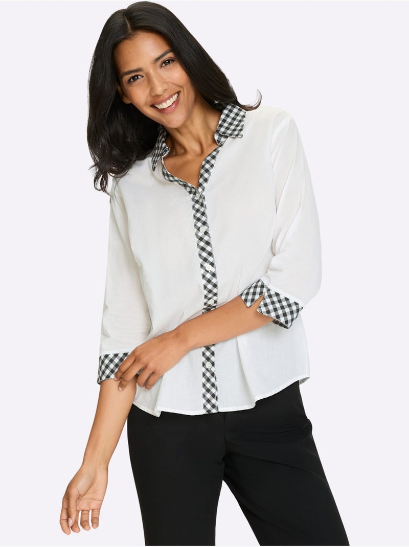 Chemisier Country Uni + Carreaux - Taille Standard - Moda Vilona Blanc Noir - Kiabi