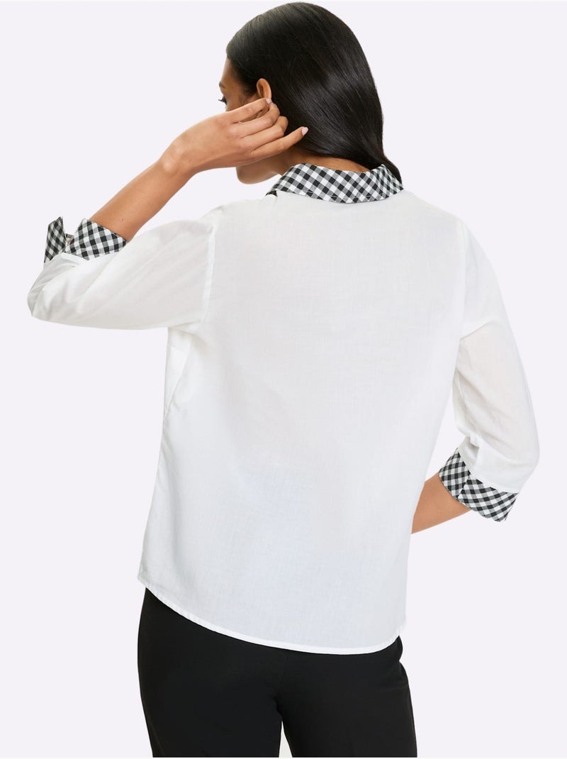Chemisier Country Uni + Carreaux - Taille Standard - Moda Vilona Blanc Noir - Kiabi