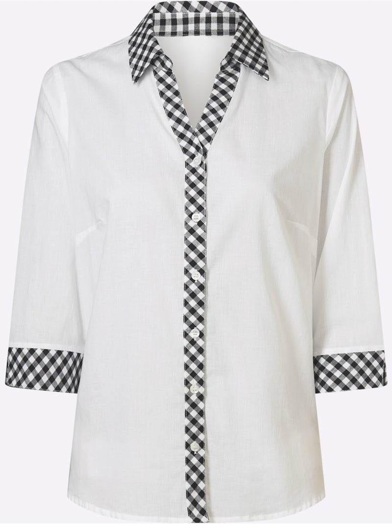 Chemisier Country Uni + Carreaux - Taille Standard - Moda Vilona Blanc Noir - Kiabi