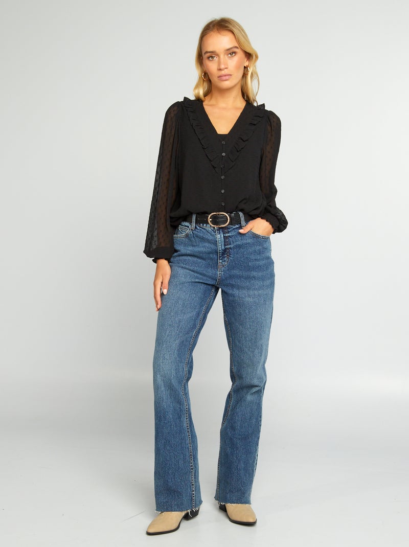 Chemisier courte plumetis noir - Kiabi