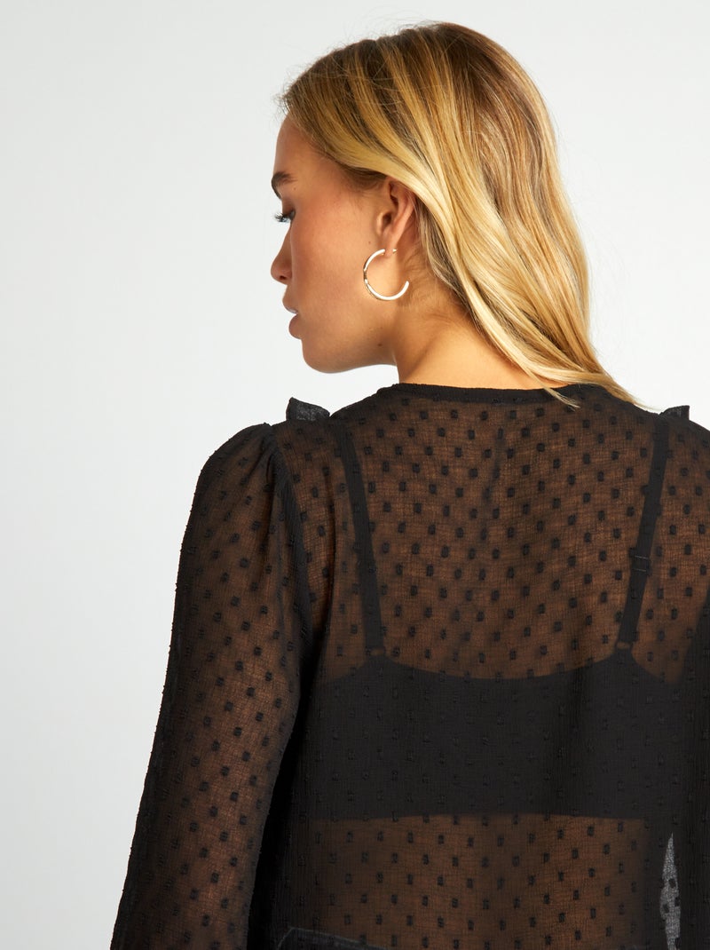 Chemisier courte plumetis noir - Kiabi