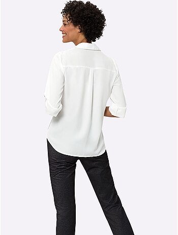 Chemisier crêpé à col chemise et manches retroussables - Taille standard - Moda Vilona