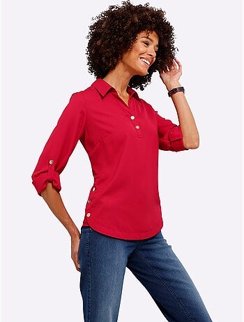 Chemisier crêpé à col chemise et manches retroussables - Taille standard - Moda Vilona