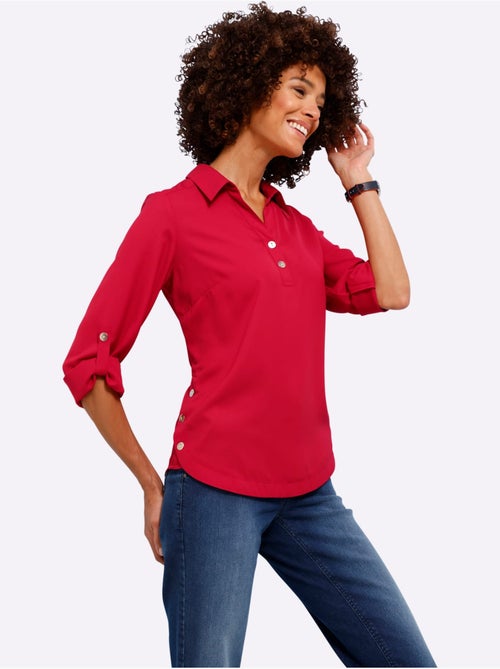 Chemisier crêpé à col chemise et manches retroussables - Taille standard - Moda Vilona - Kiabi Chemisier crêpé à col chemise et manches retroussables - Taille standard - Moda Vilona - Kiabi
