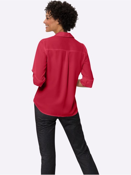 Chemisier crêpé à col chemise et manches retroussables - Taille standard - Moda Vilona - Kiabi Chemisier crêpé à col chemise et manches retroussables - Taille standard - Moda Vilona - Kiabi