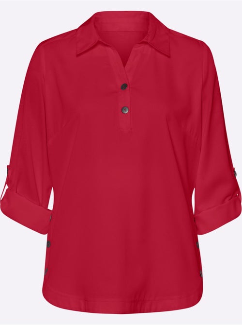 Chemisier crêpé à col chemise et manches retroussables - Taille standard - Moda Vilona - Kiabi Chemisier crêpé à col chemise et manches retroussables - Taille standard - Moda Vilona - Kiabi