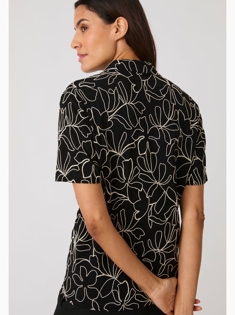 Chemisier crêpe brodé fleuri - Damart Noir - Kiabi