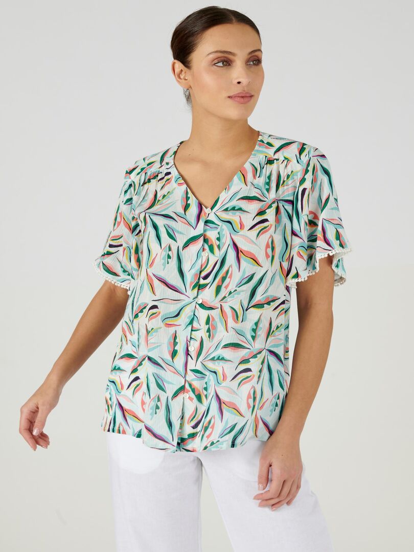 Chemisier Blanc KJ BRAND Taille 56F - Coton/viscose, Manches Courtes, Neuf Avec étiquettes