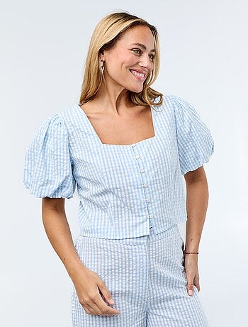 Chemisier cropped en maille gaufrée