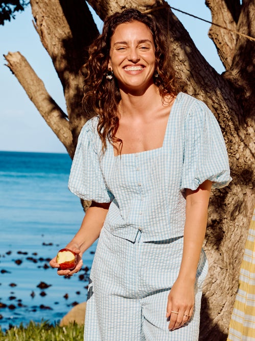 Chemisier cropped en maille gaufrée - Kiabi