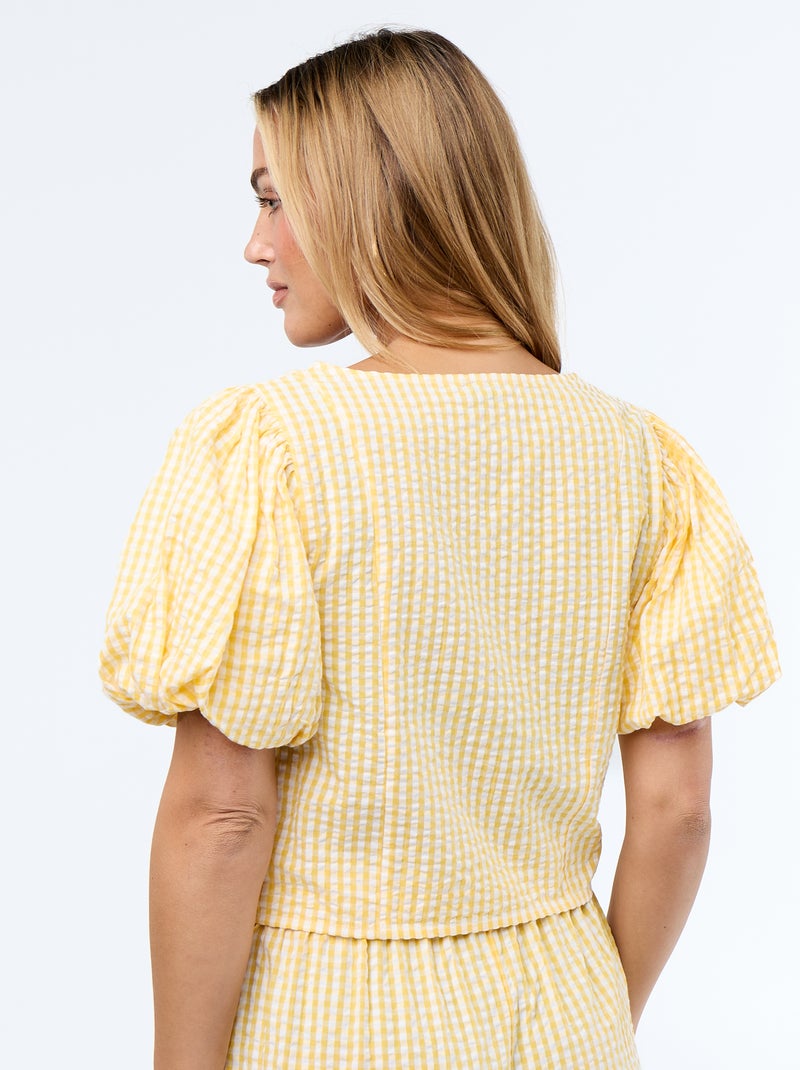 Chemisier cropped en maille gaufrée Jaune - Kiabi