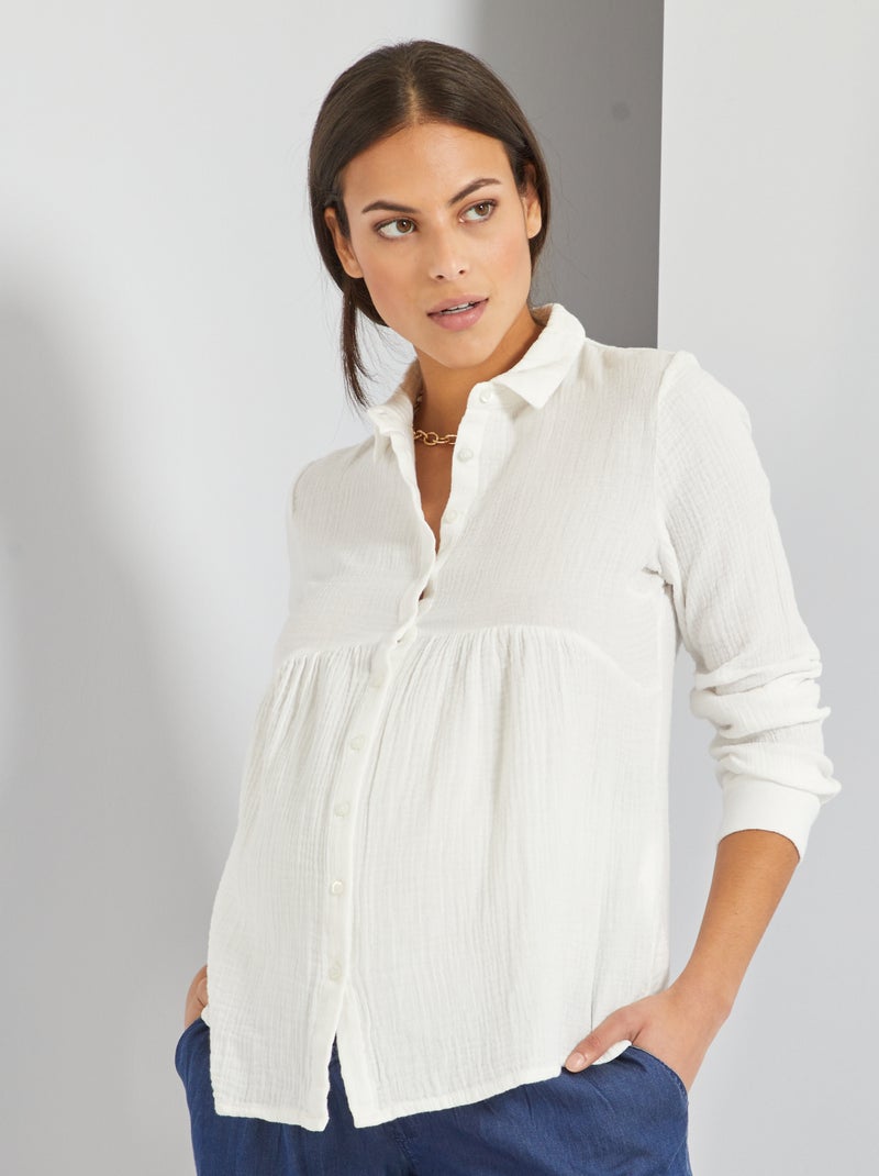 Chemisier d'allaitement texturé en gaze de coton blanc - Kiabi