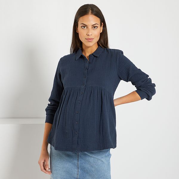 Chemisier d'allaitement texturé en gaze de coton Chemise de grossesse -  bleu marine - Kiabi - 18,00€
