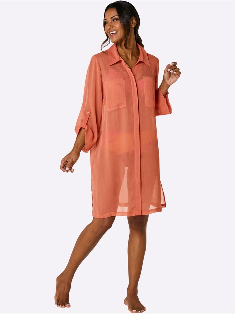 Chemisier De Plage Qualité Mousseline Fluide - Taille Standard - Witt Orange - Kiabi