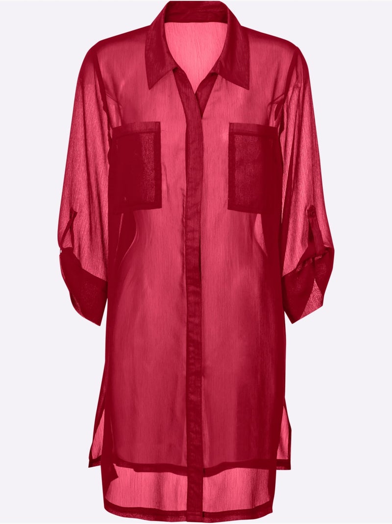 Chemisier De Plage Qualité Mousseline Fluide - Taille Standard - Witt Rouge - Kiabi