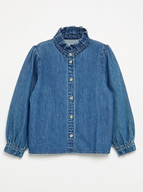 Chemisier denim avec col montant volanté - Kiabi