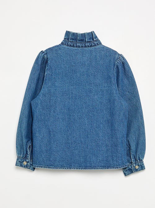 Chemisier denim avec col montant volanté - Kiabi