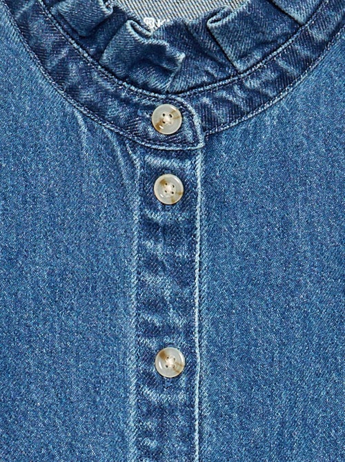 Chemisier denim avec col montant volanté - Kiabi