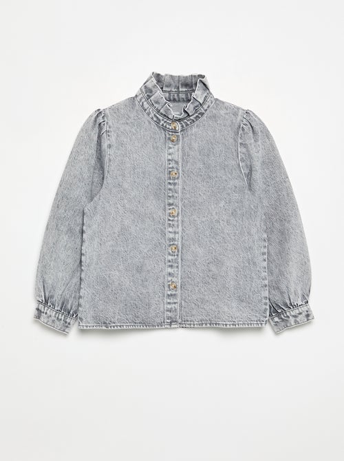 Chemisier denim avec col montant volanté - Kiabi