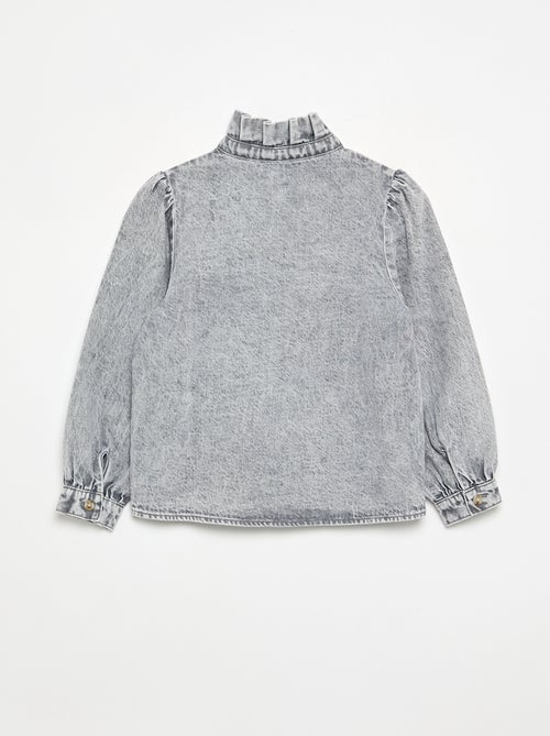 Chemisier denim avec col montant volanté - Kiabi